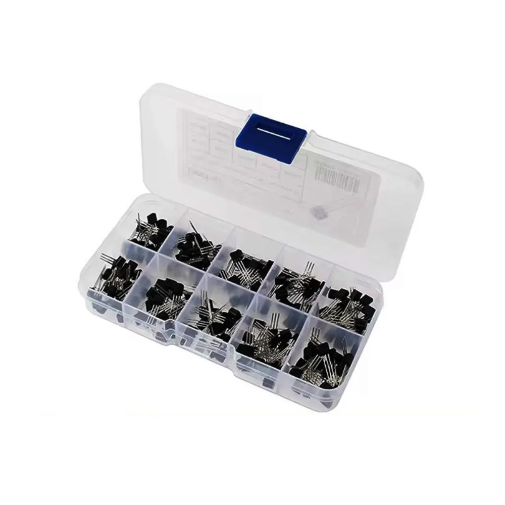 200Pcs 10 Values Transistor Assortment Kit TO-92 Package S8050 S8550 S9012 S9013 NPN PNP Set with Storage Box for Electronics Re