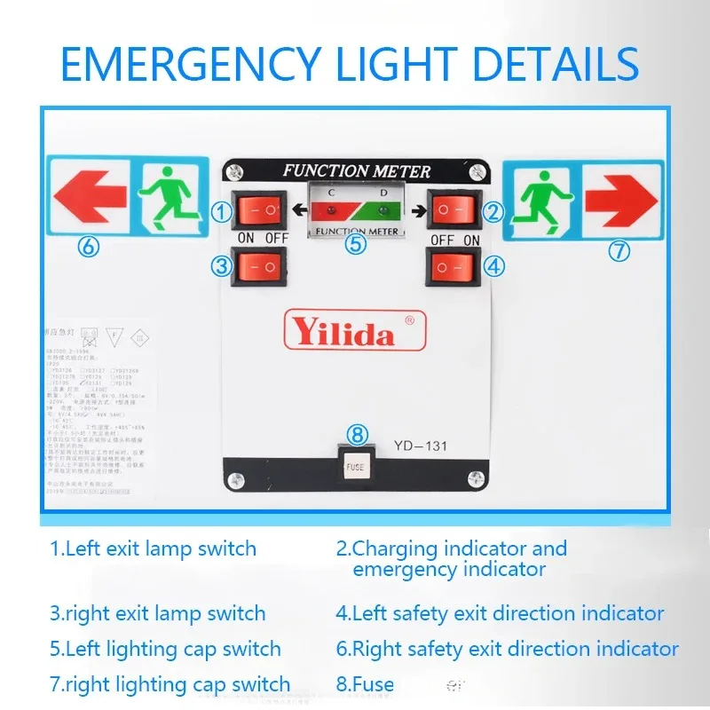 Luz de emergência multifuncional LED, Segurança de falha de energia, Luz indicadora com som de alarme, Iluminação de emergência, AC 200-240V