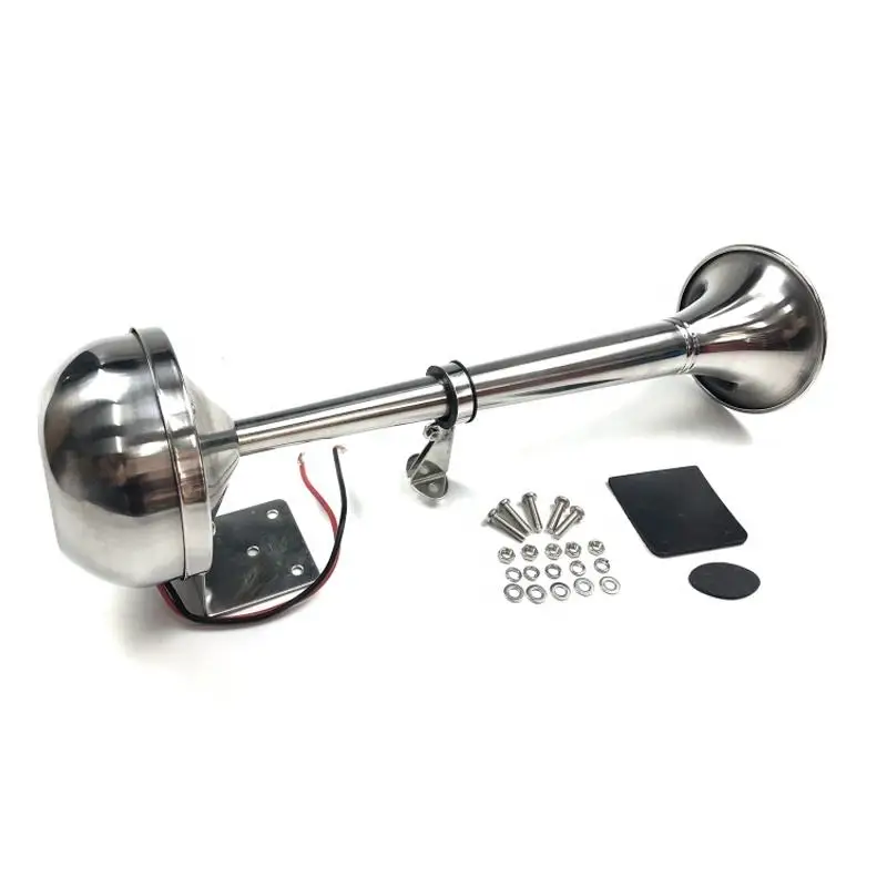 Polished Stainless Steel Single Trumpet Horn Low Tone Hertz for Marine Boat Truck Lorry Caravan RV Motorcycle