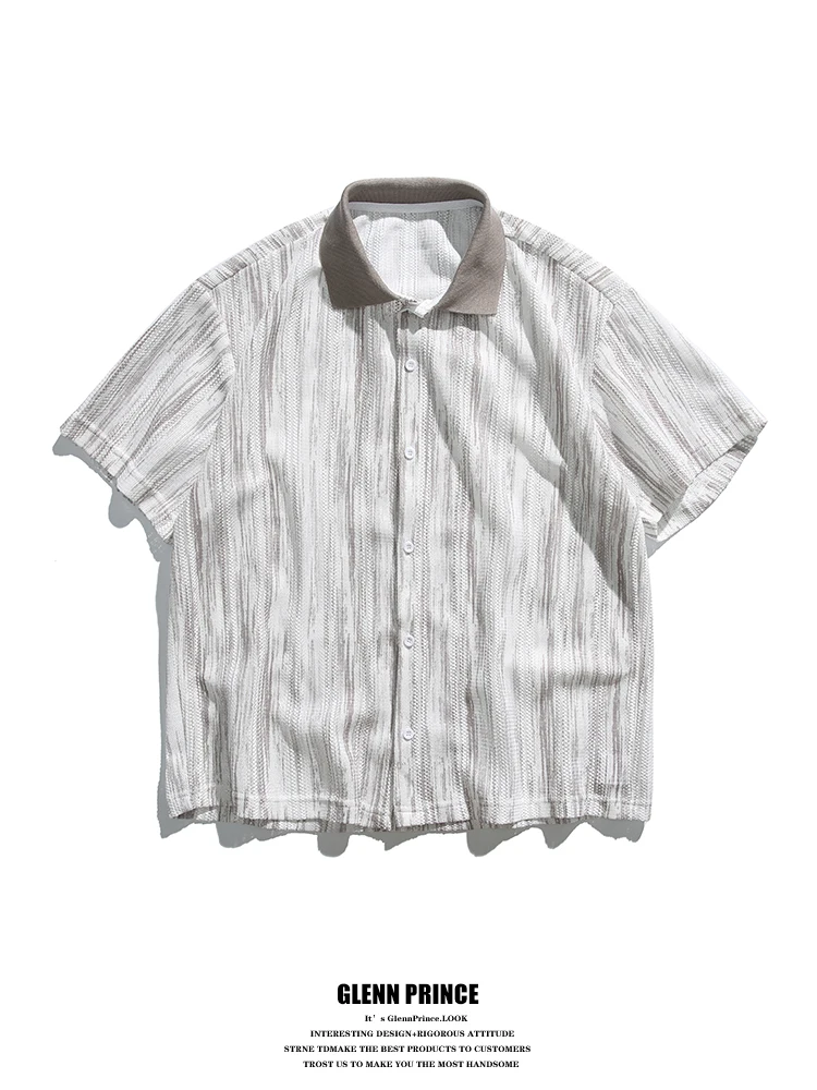 

GPstudio Japanese Sle Retro Striped Color Blo Collar ort Sve Men's irt Summer Artistic Casual Luxury Polyester