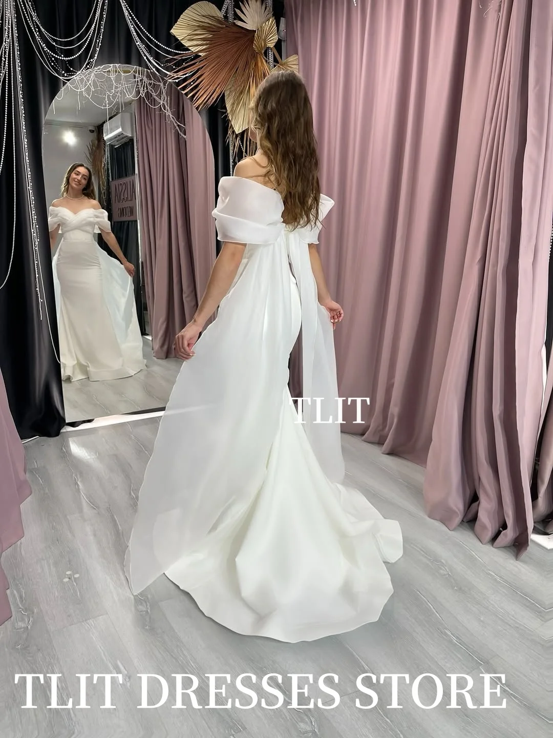 TLIT Vestidos de noiva de sereia de cetim de seda vintage personalizados فسات Ş12] Vestidos de noiva com alça de organza fora do ombro