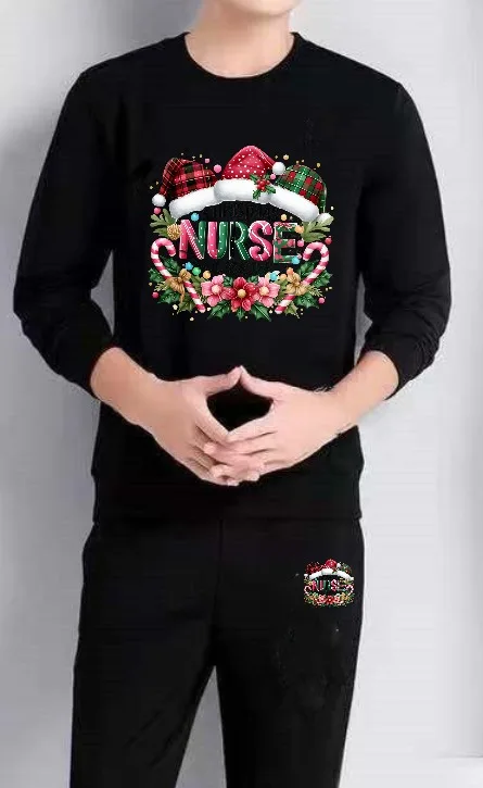 

Men's set sports Long sleeves sports sports two-piece Autumn printed Christmas Nurse summer men's clothing gym sets