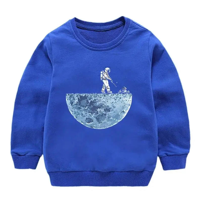 2023 Boys Girls Fashion Versatile Cartoon Funny Astronaut Print O-Neck Sweatshirts Children's Spring & Autumn Casual Pullover