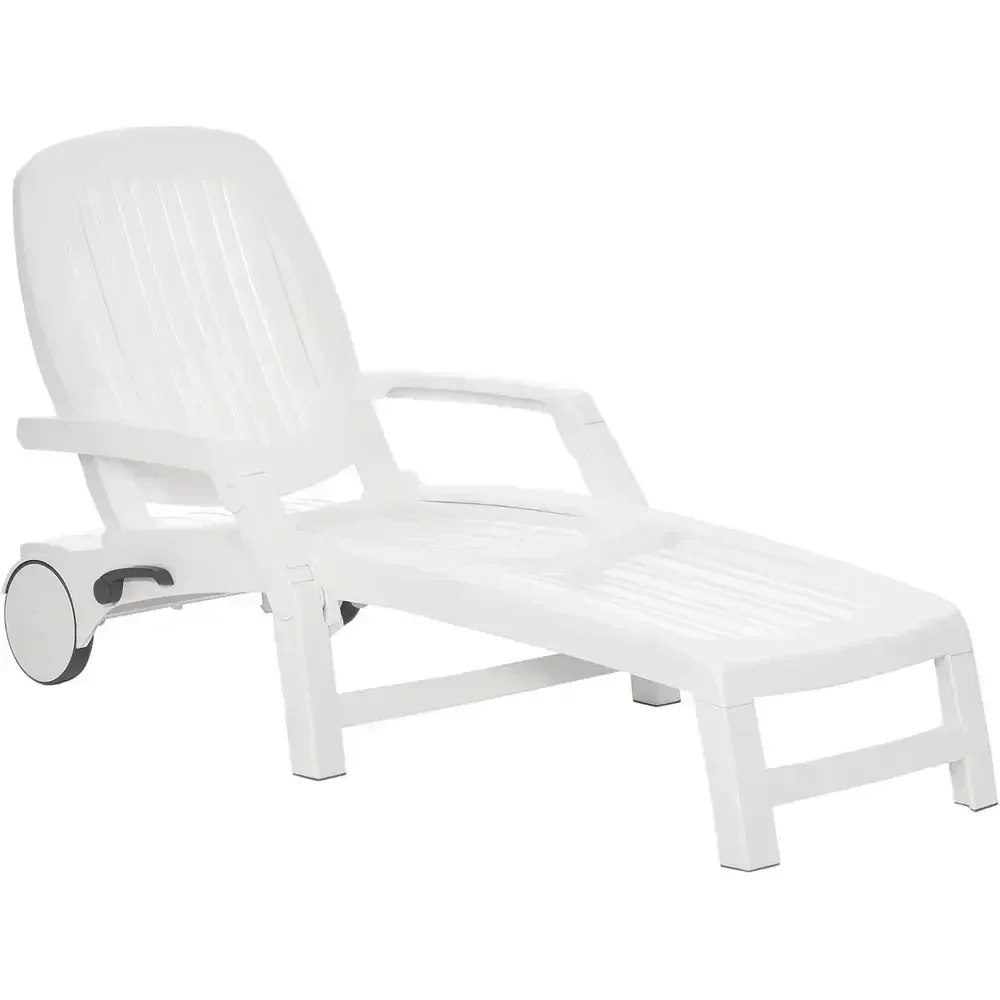 Portable Wheeled Storage Chair with Adjustable Backrest for Pool, Beach, and Garden in White