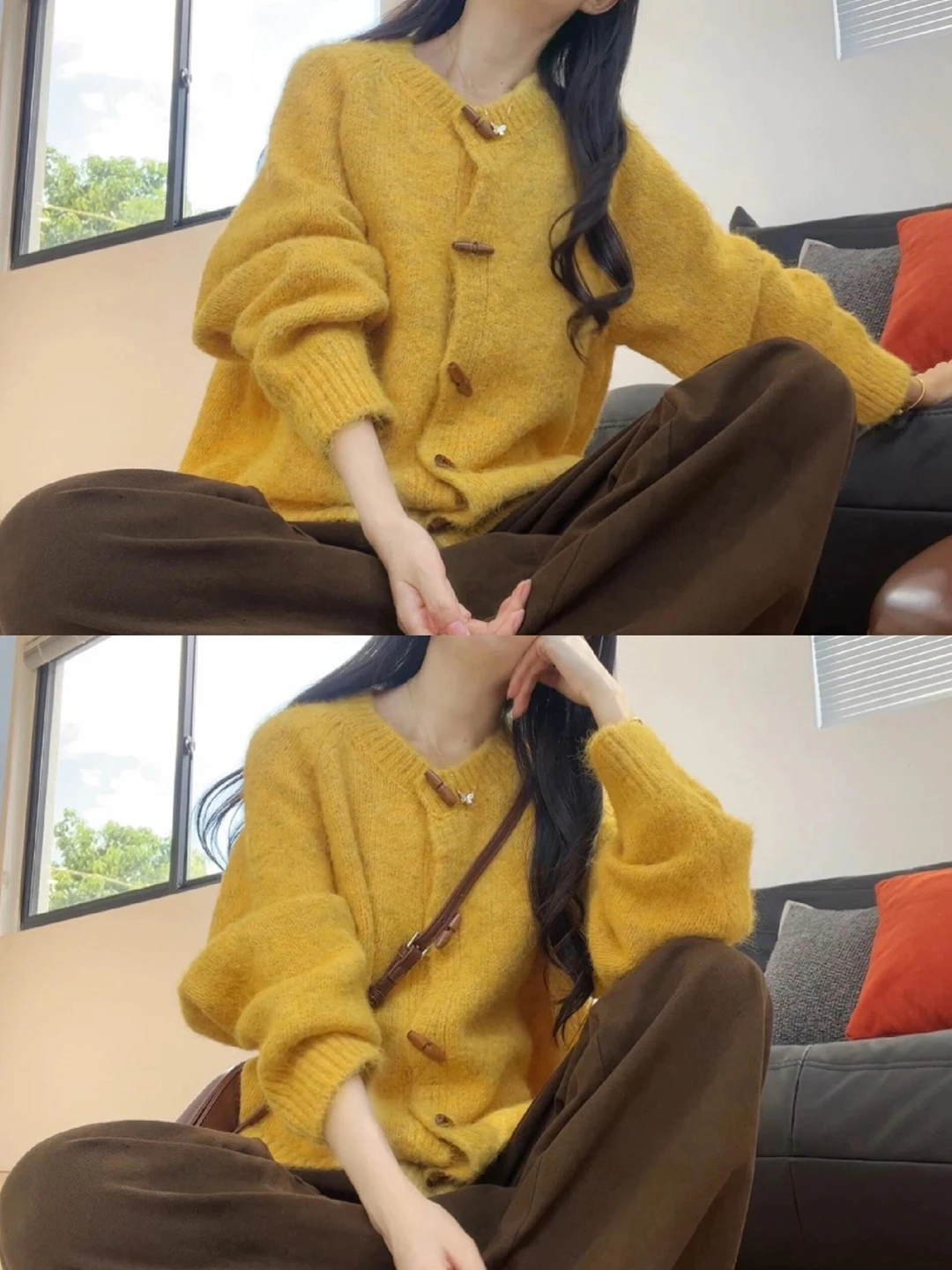 

Желтый вязаный свитер, пальто, женское мягкое уютное осеннее новое платье в Корейском стиле, одежда Aosphere, длинное свековое круглое платье на пуговицах
