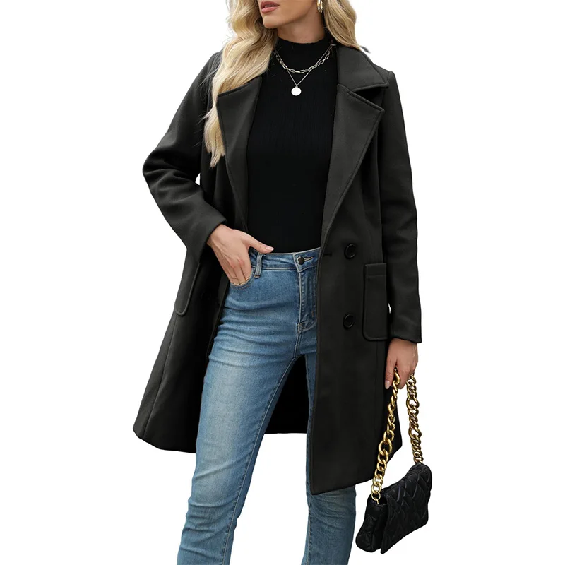 Europe and The United States Cross-border 2026 Fashion Women's Clothing Autumn and Winter New Double-breasted Woolen Coat Fashion Temperament Lapel Woolen Coat