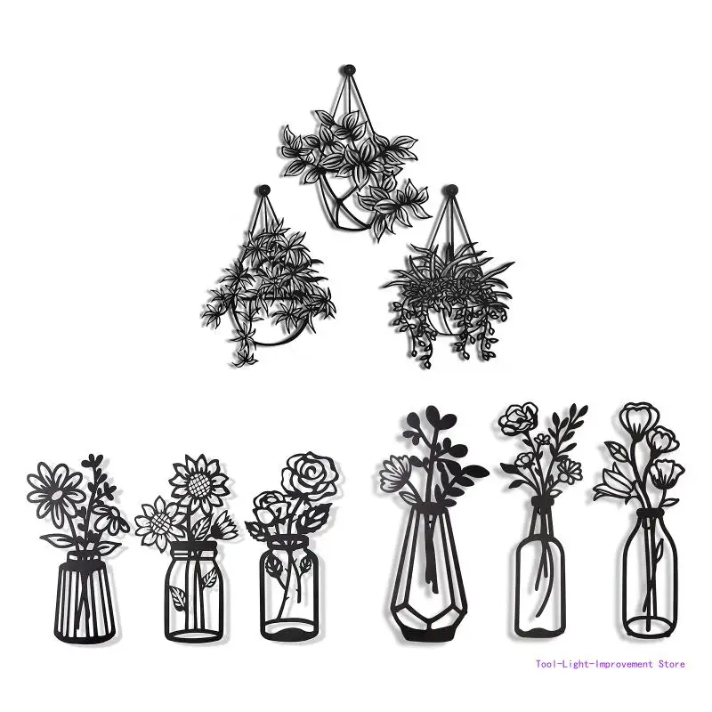 

C63E 3 Pcs Metal Flowers Wall Decor Metal Wall Sculpture for Patio Balcony Black Metal Wall Decor Art for Living Room Bathroom