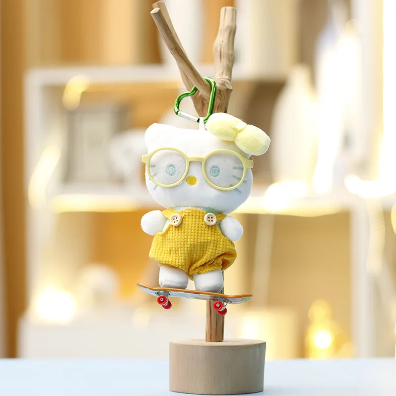 for Hello Kitty Plush Keychain Kawaii Glasses Series Toy Backpack Pendant Birthday Gift Trendy Toys Anime Cartoon for Girls