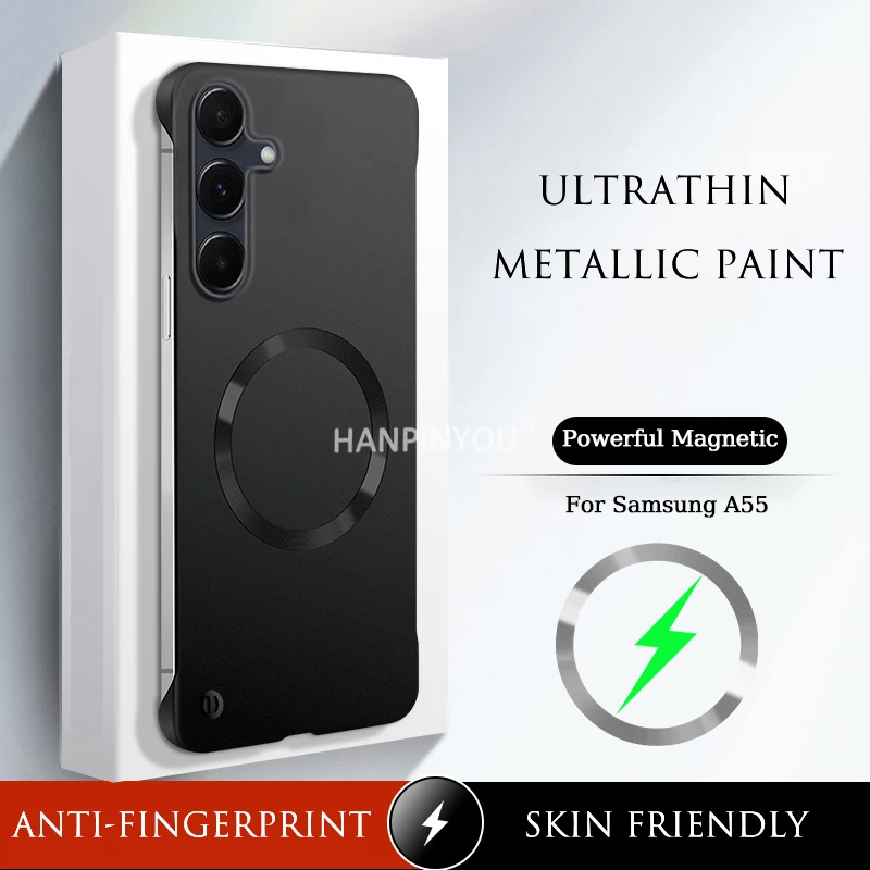 Ultrathin Metallic Paint Frameless Case For Samsung Galaxy A55 Magnetic Anti-fingerprint Matte Hard Cover Shell Protector