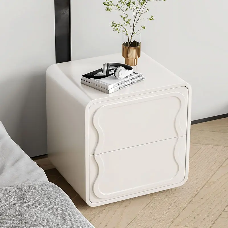 Creative Creamy White Bedside Table Free Installation Modern Style Wood Bedroom Nightstands Storage Cabinet Hotel End Table