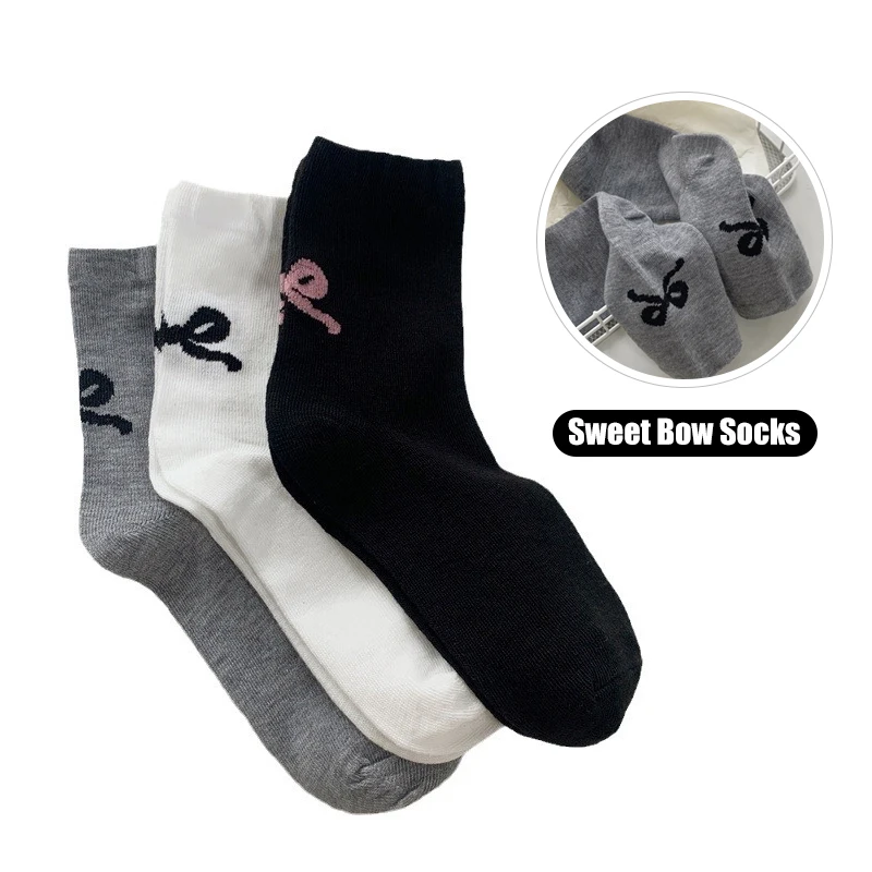 

Sweet Bow Socks Female Japanese Solid Color Black And White Gray Bow Gentle Girls Versatile Cute Ballet Tube