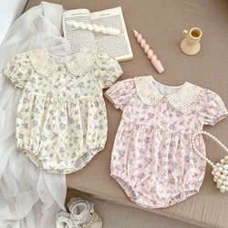 2024 New Summer Korean Style Climbing Suit Short Sleeved Cotton Print Toddler Baby Girls Jumpsuit 0-24M Baby Girl Clothing