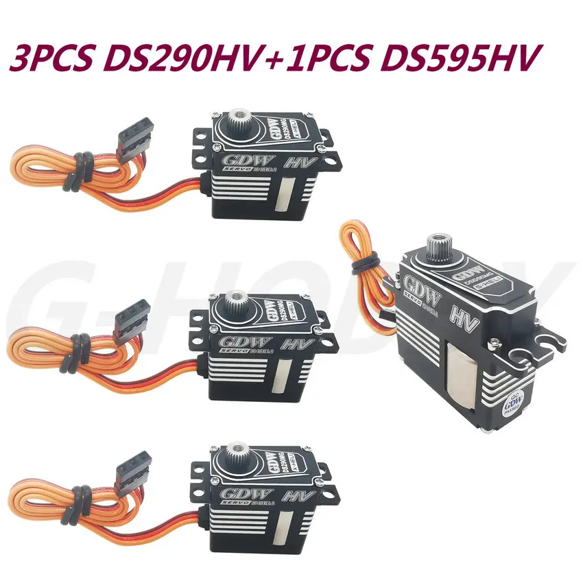 GDW Digital Metal Servo DS595MG with 3PCS DS290MG Servo HV Medium Helicopter Parts for 450 450L X3 380 420 RC Helicopter