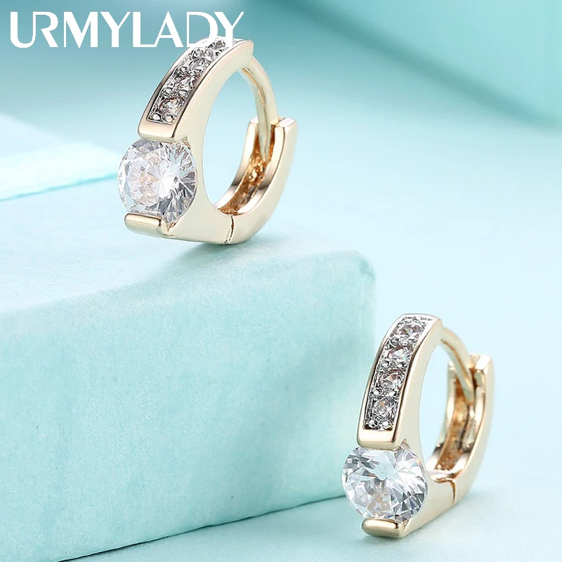 URMYLADY 925 Sterling Silver 18K Gold Zircon Earclip Earrings for Women Wedding Party Fashion Charm Jewelry Gifts