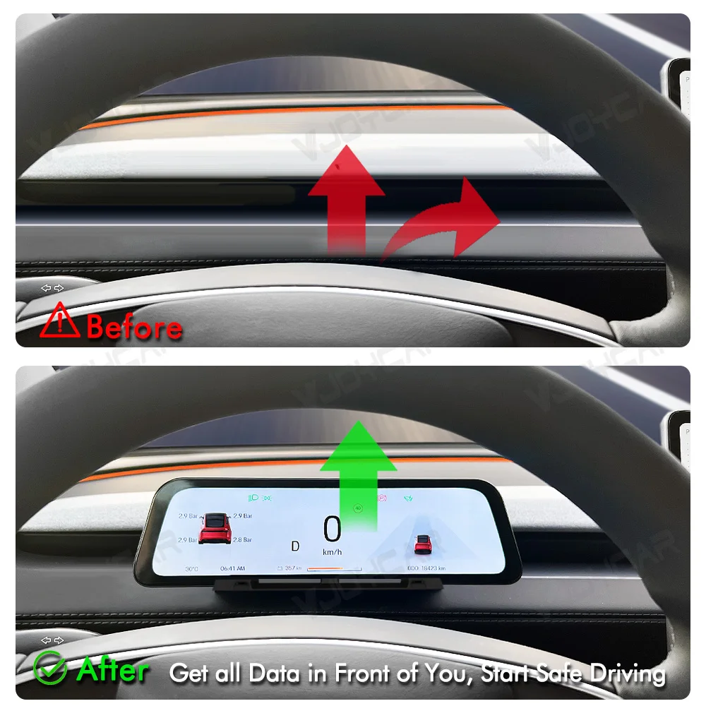 VJOYCAR أحدث Gen.3 9.66 بوصة عرض الأدوات للنموذج الجديد Y Juniper لوحة القيادة مع منفذ الهواء لجميع طراز Tesla 3 Y #4