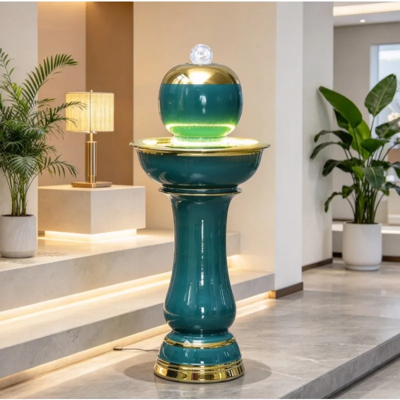 Ceramic Water Fountain Ornament Floor Standing Circulating Water Feature For Living Room Office Indoor Courtyard Landscape Decor