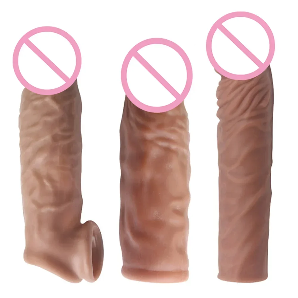 3 Types Penis Extender Sleeve Reusable Condoms Sex Toys For Men Delay Ejaculation Cock Lock Sperm Sex Goods For Adults