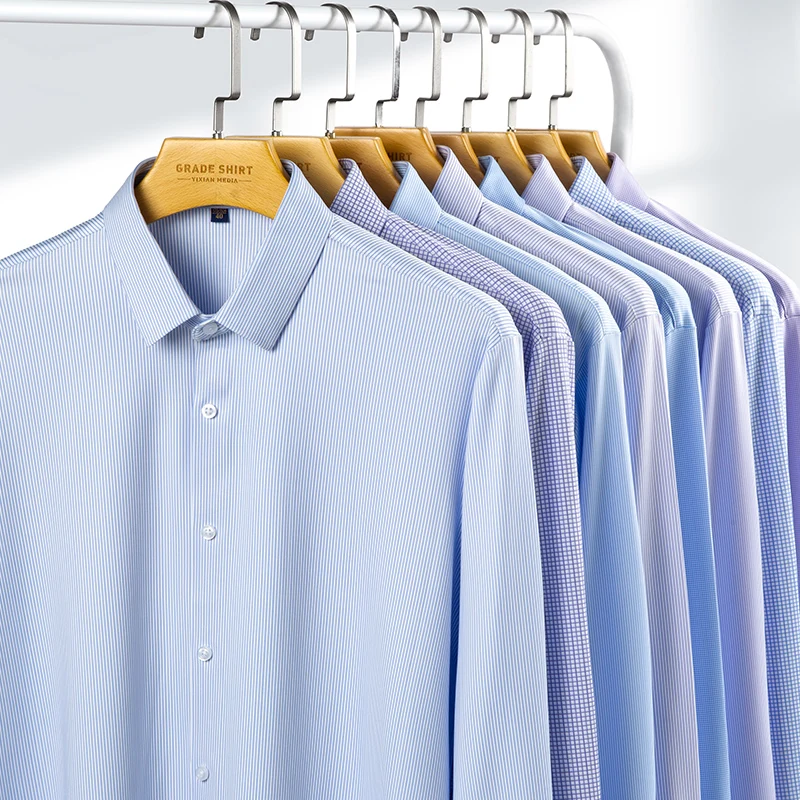 High Stretch Formal Office Work White Shirt Men Long Sleeve Slim Fit Casual Anti-Wrinkle Camisa Social Business Easy CareS-5XL