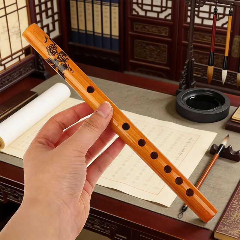 Beginner's Bamboo Flute Traditional Chinese 6-Hole Vertical Flute, Authentic Wooden Instrument for Students Learning Folk Music