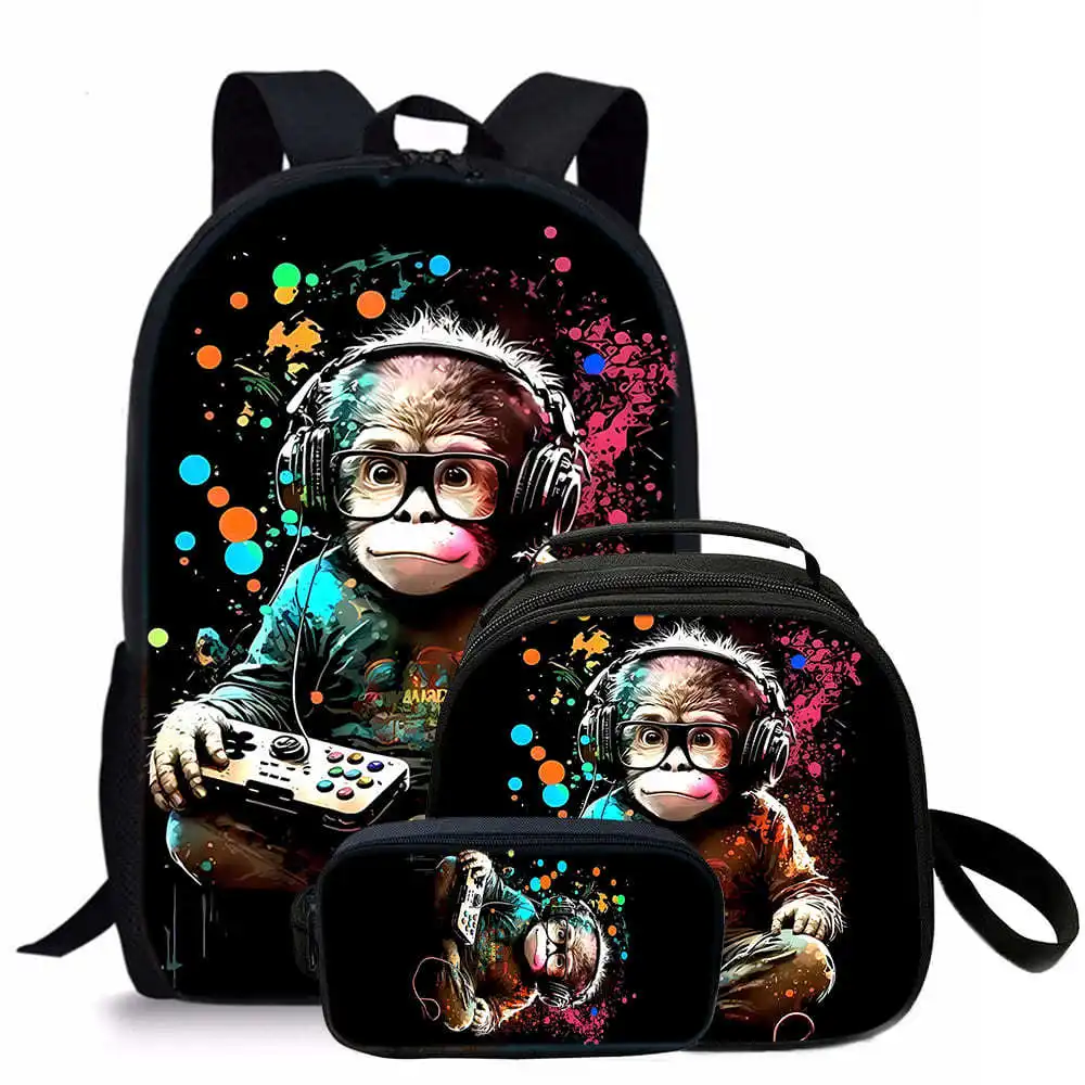 

Популярная новинка в стиле хип-хоп, орангутанг, 3D принт, 3 шт./компл., школьные сумки для ноутбука, рюкзак, рюкзак через плечо, сумка для обеда, пенал