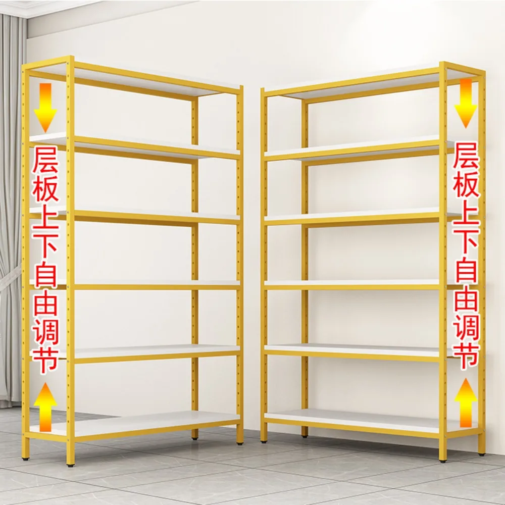Steel and Wood Bookshelf Shelf, Kitchen Storage Shelf, Floor-to-ceiling Multi-layer Adjustment Wrought Iron Display Shelf, Shelf
