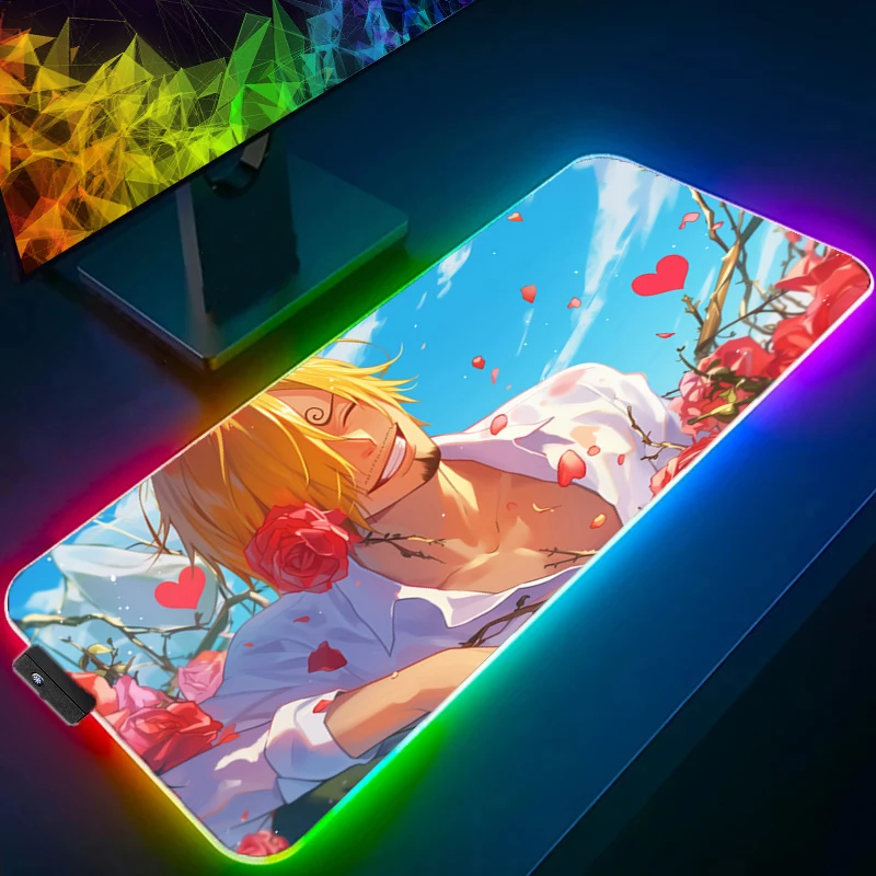 ONE PIECE Sanji LED-Mauspad, Computer, Laptop, Anime-Tastatur, RGB-Mauspad, Mauspad, Tastaturen, Gamer, rutschfeste Schreibtischunterlage mit Hintergrundbeleuchtung