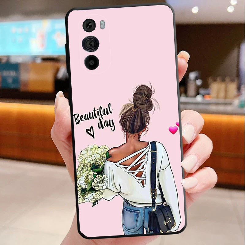 

Phone Case For Motorola Edge 50 40 Pro 60 50 40 30 Ultra Neo Fusion G85 G72 G53 G54 G84 G13 G32 Princess Girl coffee Travel Girl