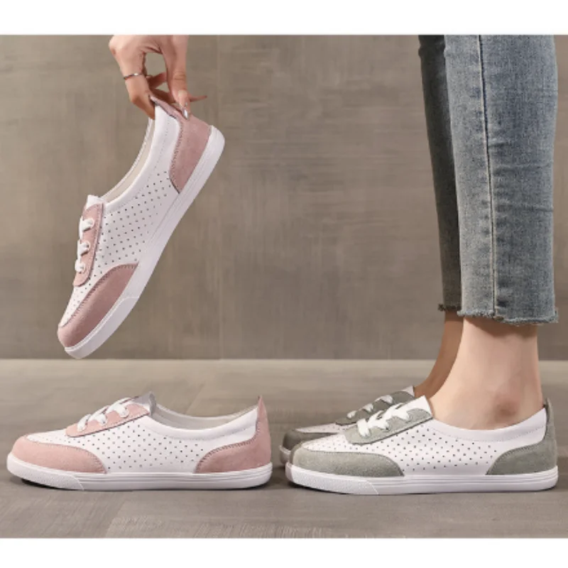 ZXRYXGS Mixed Color 2026 Top Layer Cowhide Sneakers Fashion Casual Shoes Breathable Comfortable Flat Shoes Women's Travel Shoes