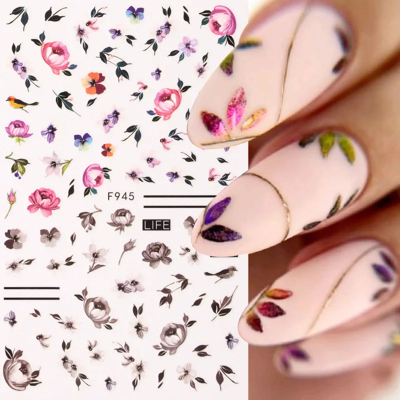 2/4/8pcs 3D Spring Floral Nail Art Stickers Geometry Blossom Flower Petals Leaf Designs Self-Adhesive Nail Decals Decoration DIY