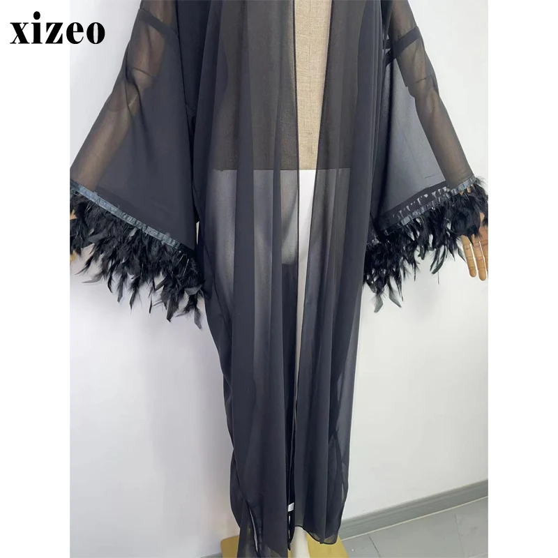 XIZEO Summer Women Cardigan stitch Cocktail sexcy Boho Maxi African Holiday long Sleeve cottonfeeling Robe kimono kaftan