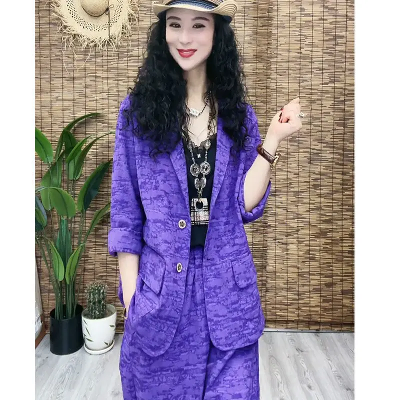 2022 Spring and Summer New Retro Long Sleeved Elegant Women\'s Pants Suit Casual Suit Harlan Trousers Two-piece Suit Holiday