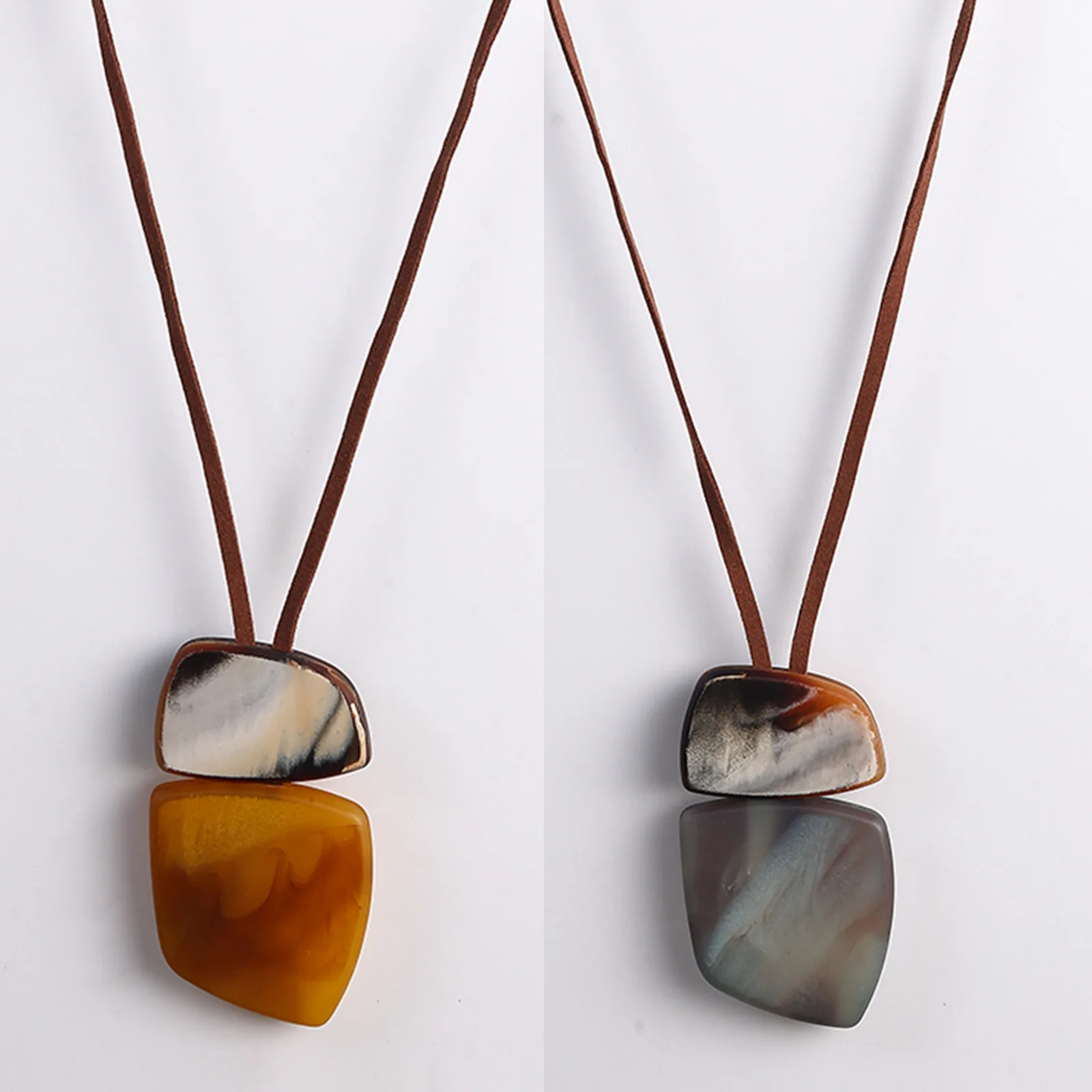 

Leather Rope Resin Halo Geometric Necklace Exaggerated Female Fashion Sweater Chain