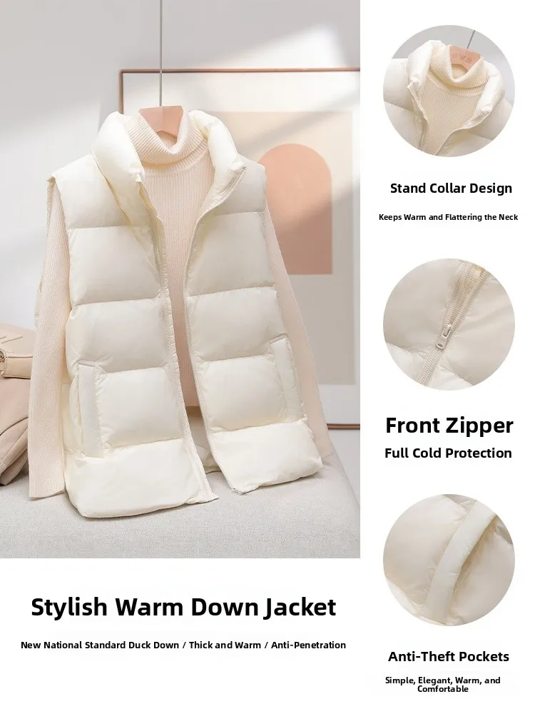 Yaloo Women's down Jaet Vest Loose Fit Autumn Winter Outerwear Versatile Innerwear Casual Straight Cut Nylon Fabric