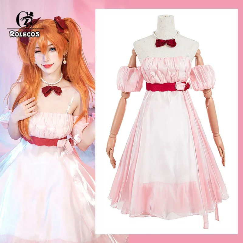 أزياء Asuka Langley التأثيرية ASK الهمس من الزهرة Asuka Langley فستان وردي لعب الأدوار زي الهالوين مجموعة كاملة