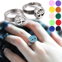 2023 New Stainless Steel Aromatherapy Ring Fashion Tree of Life Spiral Open Perfume Diffuser Locket Ring Heart-Shaped Angel Wing