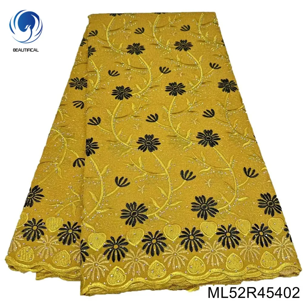 

2025 New Floral Patterned African 100% Cotton Fabric Nigerian Swiss French Lace Embroidery Fashion Party Dress ML52R454