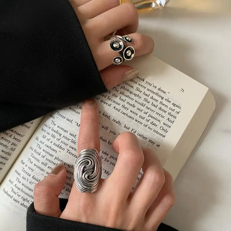 [NEW]Vintage Exaggerated Geometric Flower Opening Adjustable Rings For Women Men Punk Finger Jewelry Party Gifts