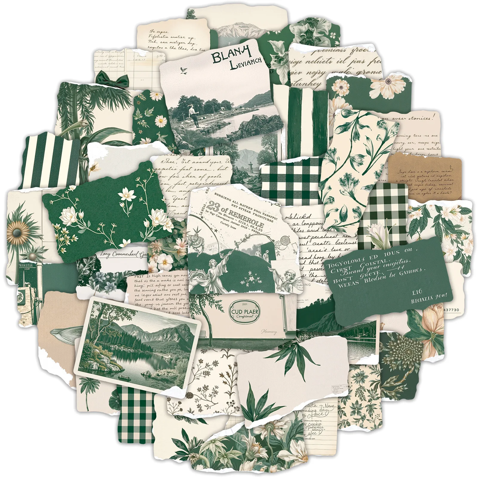 50PCS Artistic Retro Shabby Style Graffiti Stickers Green Plants and Floral Patterns Cartoon Decal DIY Laptop Phone Kid Toys