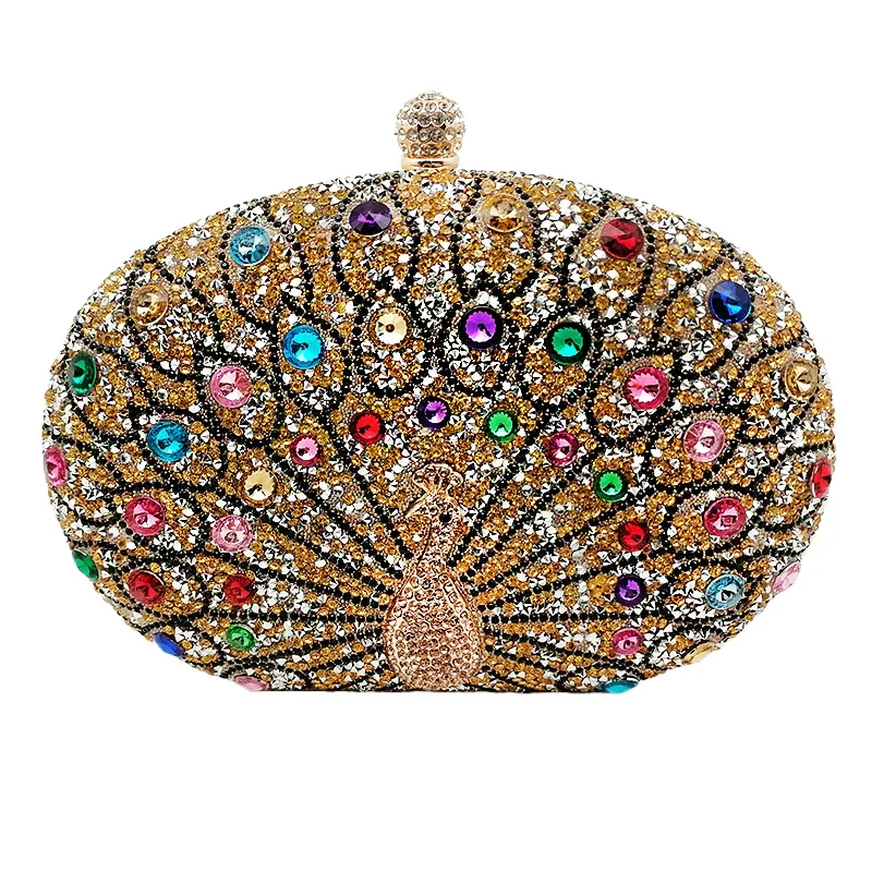 Golden Peacock Diamond Evening Bags Retro Style Wedding Party Mother Clutch Bags Green Royal Blue Silver Hand Bags Bolso Mujer