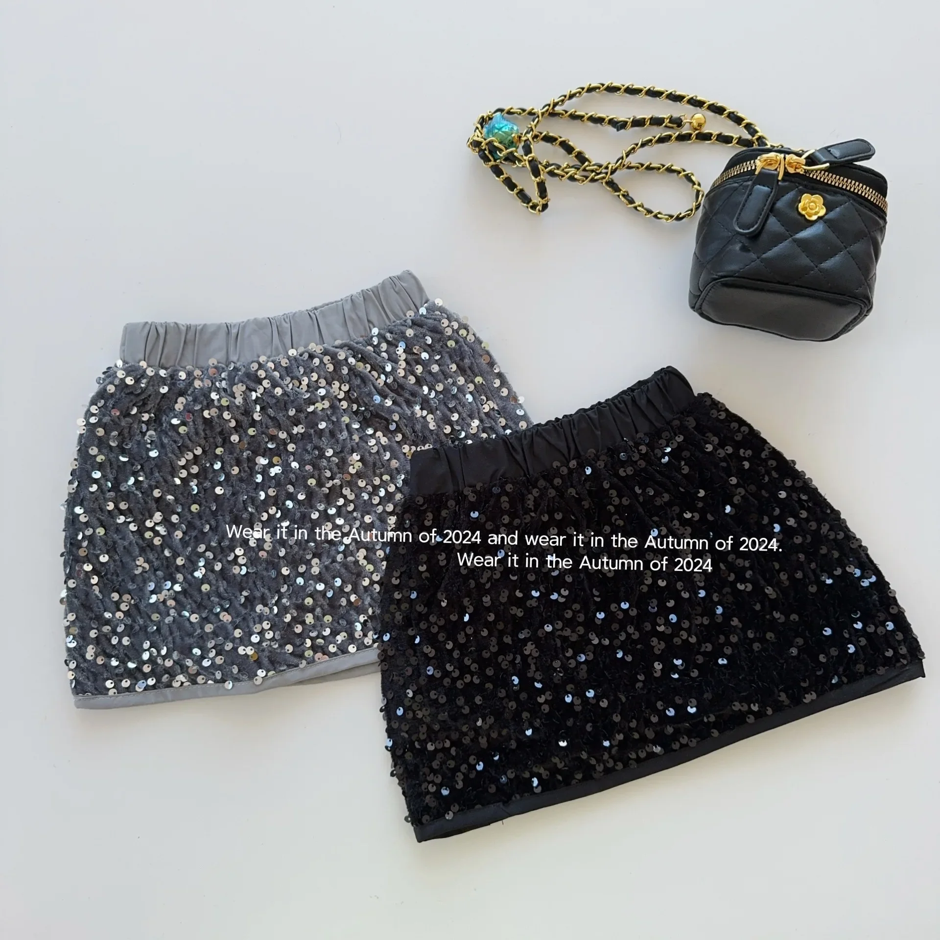 Girl Skirt 2024 Autumn and Winter Girl Advanced Thin A-line Skirt High Quality Fashion Sequin Skirts New Children Fashion Bottom