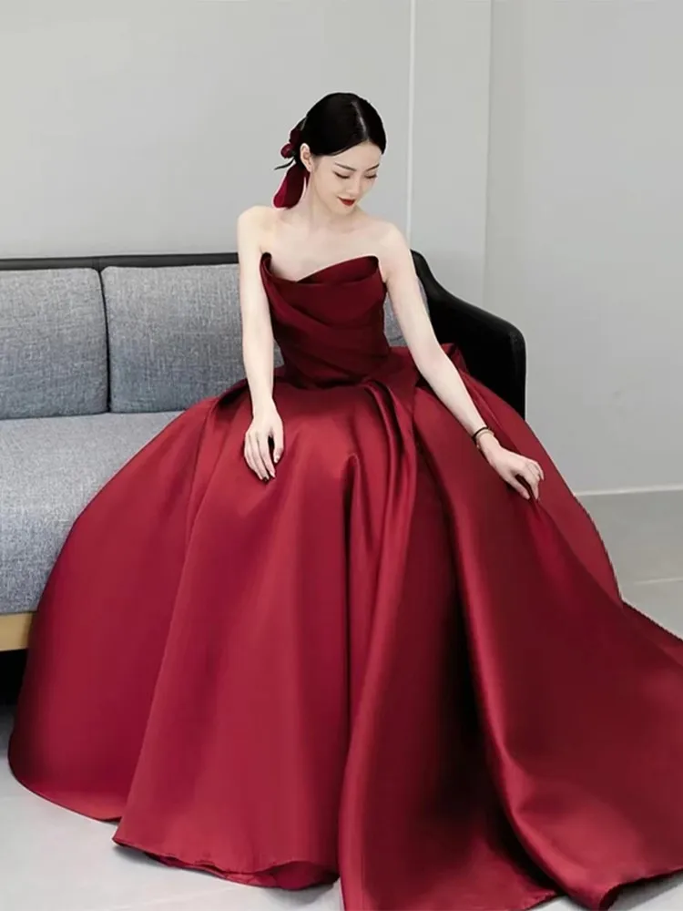 

Toasted wine red new satin long dress