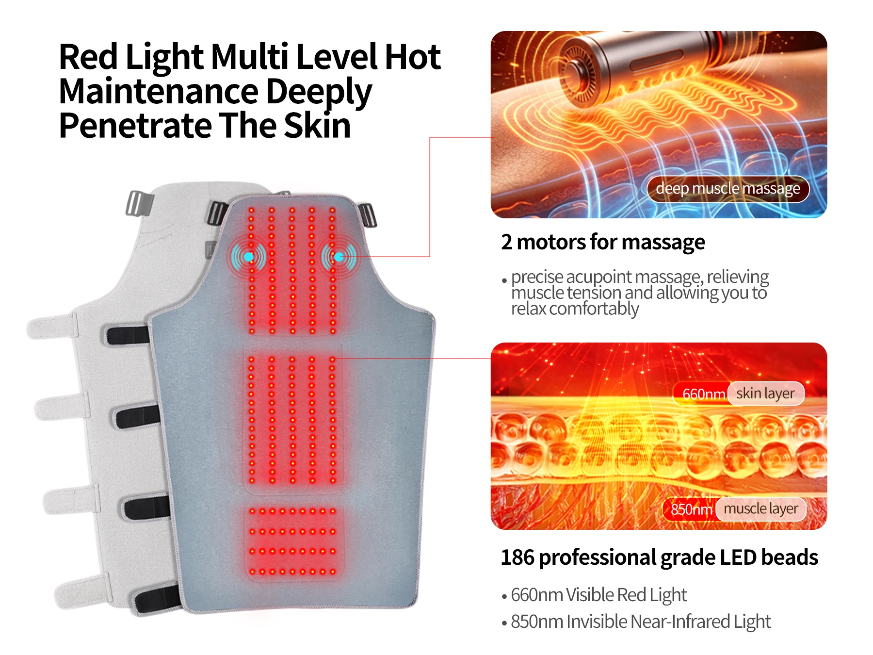 Electric Heating Pad 660Nm Red Light Leg Wrap 186 Led Full Leg and Hip Coverage Vibration Massage Relief Pain Sports Recovery