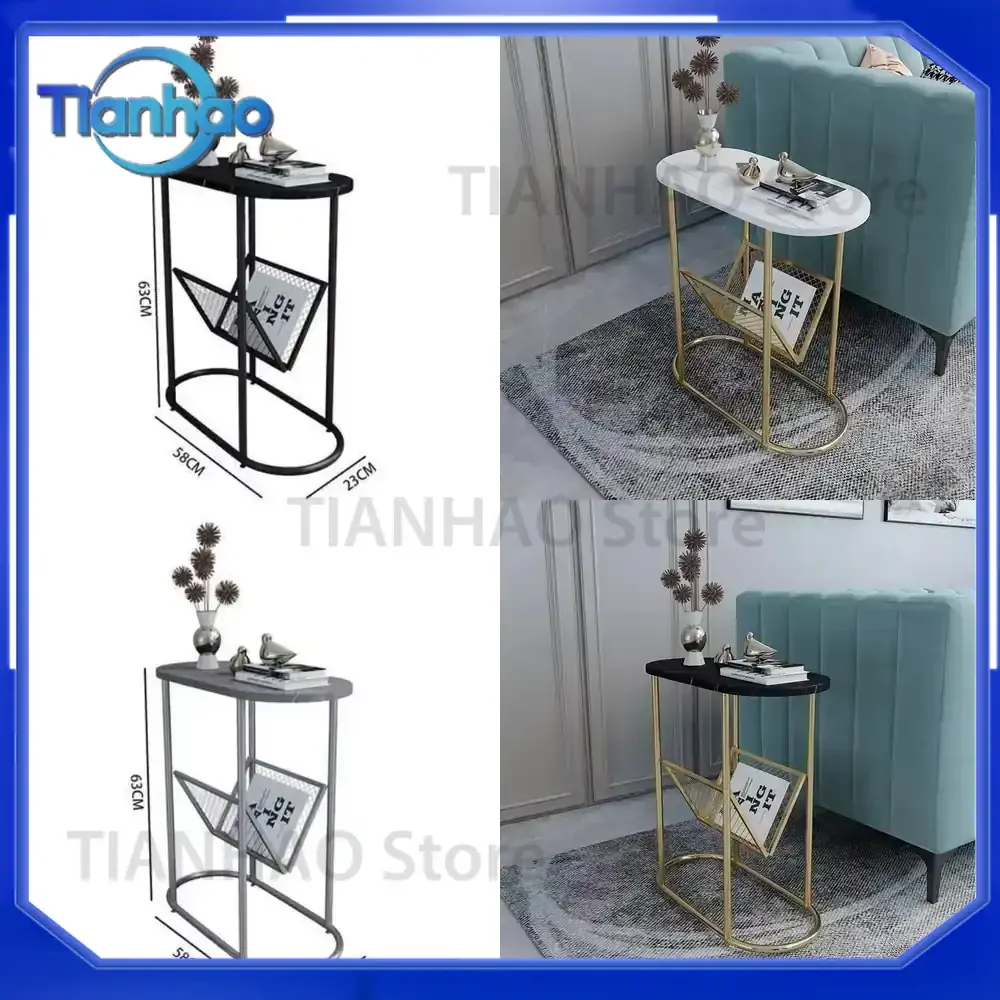 Light Luxury Ultra-Narrow Iron Side Table with Storage for Living Room Sofa Coffee Table for Instagrammable Home Decor