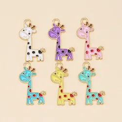 12Pcs Colourful Cartoon Giraffe Charms Enamel Alloy Pendant for DIY Cute Animal Keychain Necklace Jewelry Making Craft Supplies