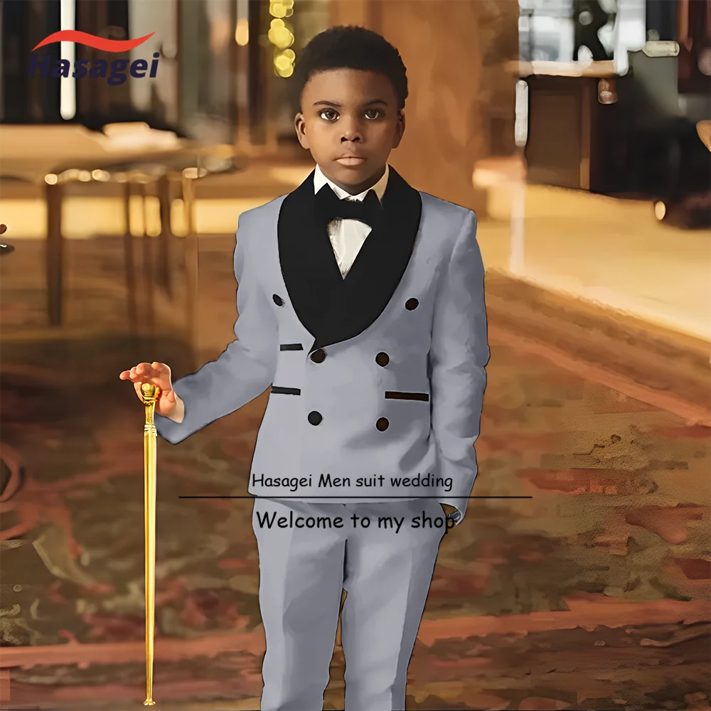 Ivory-traje de boda para niños, de 2 piezas esmoquin, conjunto de chaqueta de doble botonadura, pantalones, patrón, ropa Formal