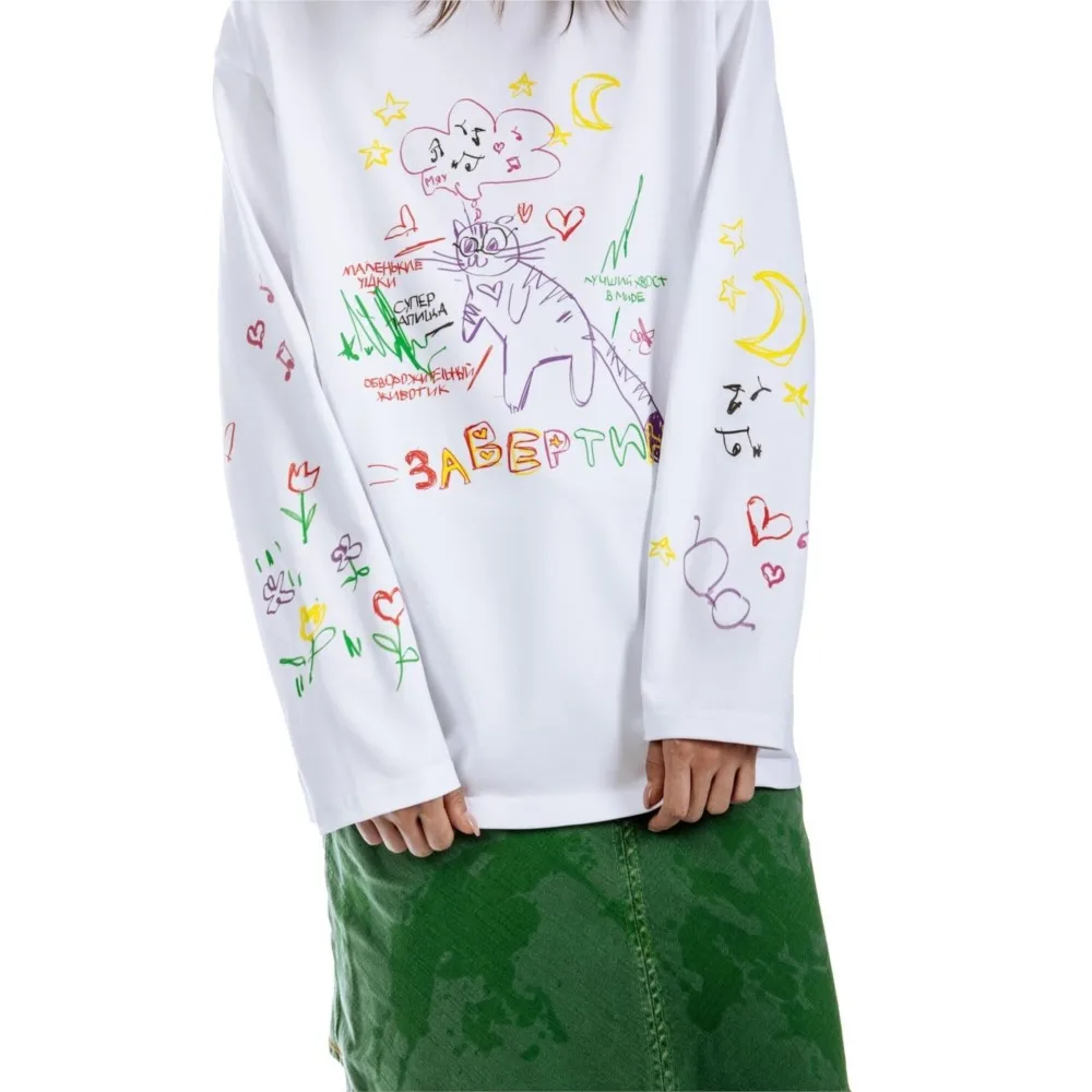 Oversized Men\'s Clothing Streetwear Cartoon Cat Print Autumn Hip Hop Korean Long Sleeve Y2k Top Tee Cotton Graphic Unisex Tshirt