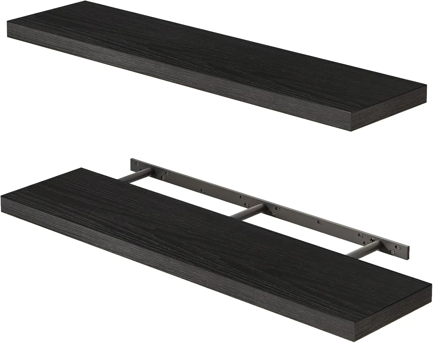 

35" Long Heavy Duty Floating Shelves for Wall, Rustic Wood Storage for Living Room, Bedroom, Bathroom, Kitchen (Black, Set of 2)