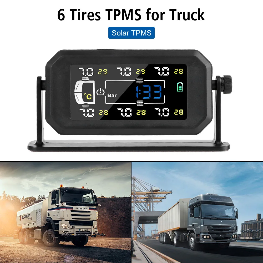 Truck Car Tyre Pressure Monitor 6 External Sensors H13 Temperature Warning Fuel Save Tire Pressure Monitoring System Intelligent