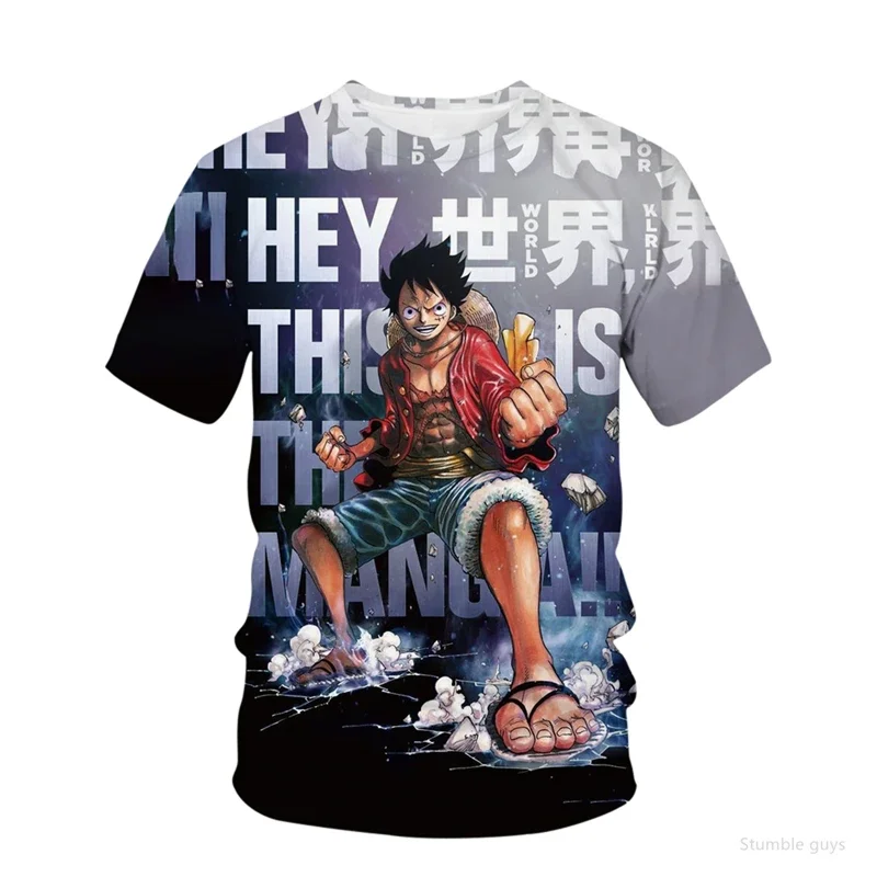 Men's Stylish One Piece T-Shirt Portgas D Ace Flame Pattern Print Short Sleeve Casual Summer Kids Streetwear Tops