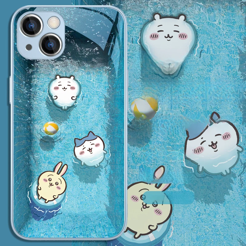 Чехол для телефона Chiikawa из закаленного стекла с рисунком из мультфильма для iPhone 17 Pro Max Air 16 15 14 Plus 13 12 Mini 11, милый противоударный чехол